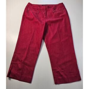 Larry Levine 8 red capri pants straight stretch career casual classy office ^